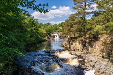 Bowlees, County Durham, İngiltere yakınlarındaki Düşük Güç Şelalesi.