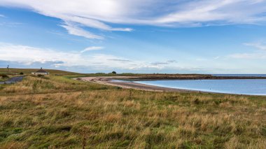 Skateraw Limanı ve plajı, Doğu Lothian, İskoçya, İngiltere
