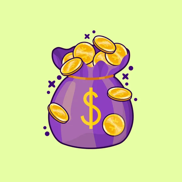 Money Bag Filled Coins Illustration Cartoon Style — Stock Vector