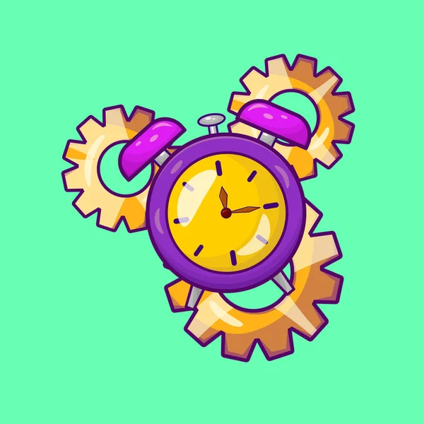用卡通风格的Cogwheel和Clock演示商业时间管理 — 图库矢量图片