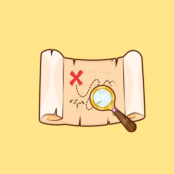 Treasure Searching Illustration Concept with Magnifying and Treasure Map