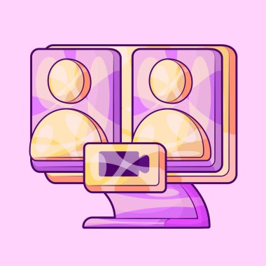 Monitor Screen with Two Avatar. Video Conference Illustration