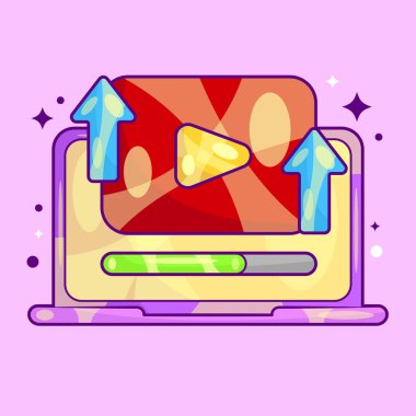 Dizüstü bilgisayar ve Yukarı Ok Vektörü ile Video Gönderme İşlemi