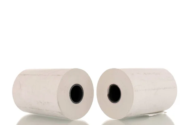 Dois Rolos Fita Caixa Papel Close Isolado Branco — Fotografia de Stock