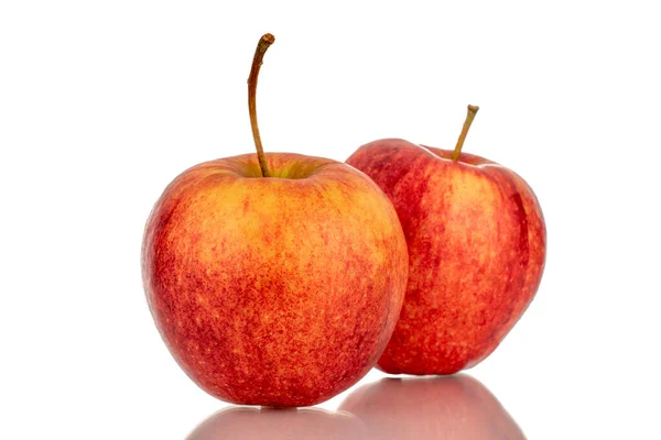 Zwei Rote Reife Äpfel Makro Isoliert Auf Weißem Hintergrund — Stockfoto