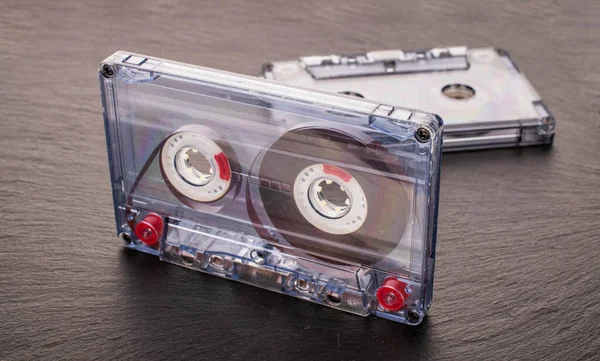 Eine Audiokassette Makro Auf Schieferstein — Stockfoto