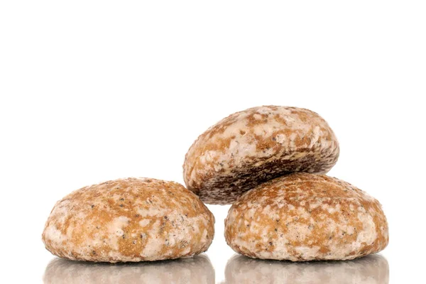 Три Сладкие Вкусные Пряники Печенье Макрос Изолированные Белом Фоне — стоковое фото
