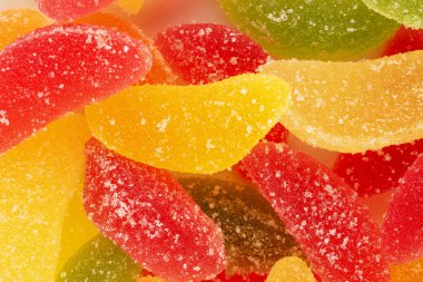 Birkaç tatlı marmelat şekeri, makro, üst manzara..