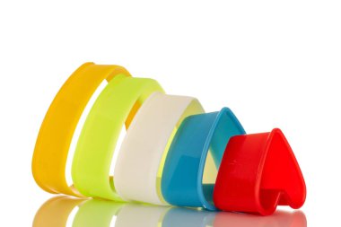 Set of several cookie cutters, macro, isolated on white background.