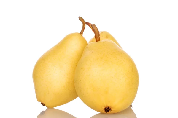 Three Ripe Organic Yellow Pears Close Isolated White — Foto de Stock