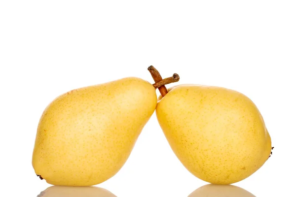 Two Organic Yellow Pears Close Isolated White — Foto Stock