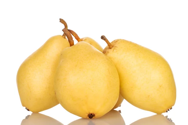 Four Ripe Yellow Pears Close Isolated White — Foto de Stock