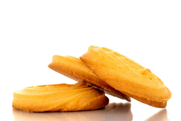 Três Biscoitos Doces Com Manteiga Macro Isolados Fundo Branco — Fotografia de Stock