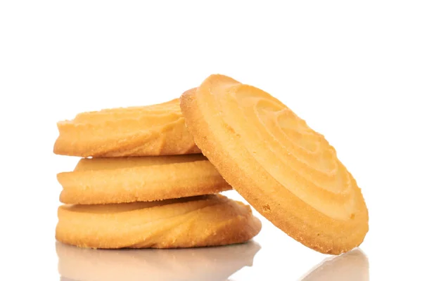 Mehrere Süße Kekse Mit Butter Makro Isoliert Auf Weißem Hintergrund — Stockfoto