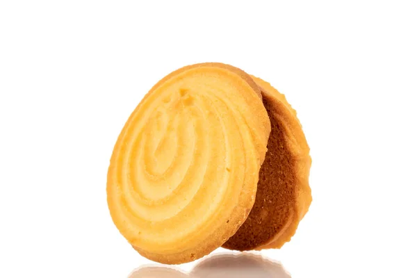 Dois Biscoitos Doces Com Manteiga Macro Isolados Fundo Branco — Fotografia de Stock