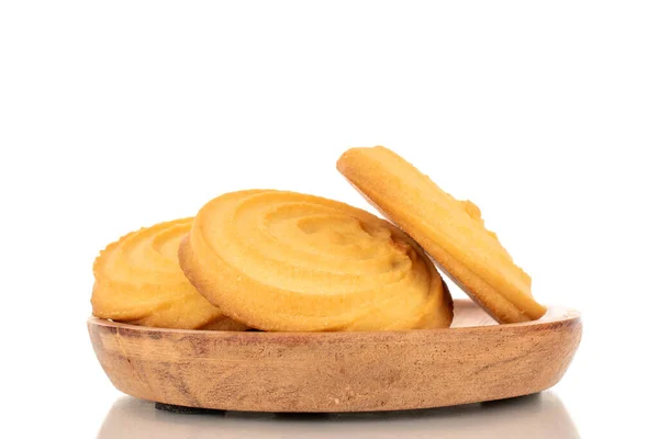 Alguns Biscoitos Doces Uma Placa Madeira Macro Isolado Fundo Branco — Fotografia de Stock