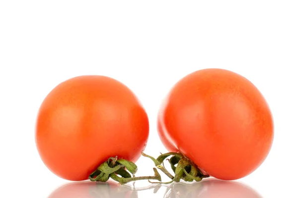 Δύο Ώριμες Ντομάτες Μακρο Απομονωμένες Λευκό Φόντο — Φωτογραφία Αρχείου