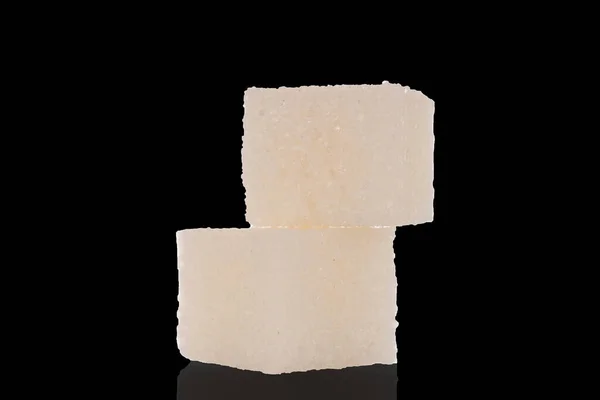 Dois Cubos Açúcar Branco Macro Isolado Sobre Fundo Preto — Fotografia de Stock