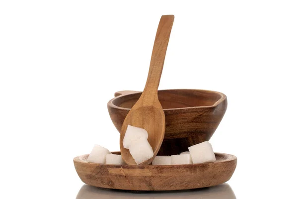 Alguns Cubos Açúcar Branco Pires Madeira Com Uma Xícara Uma — Fotografia de Stock