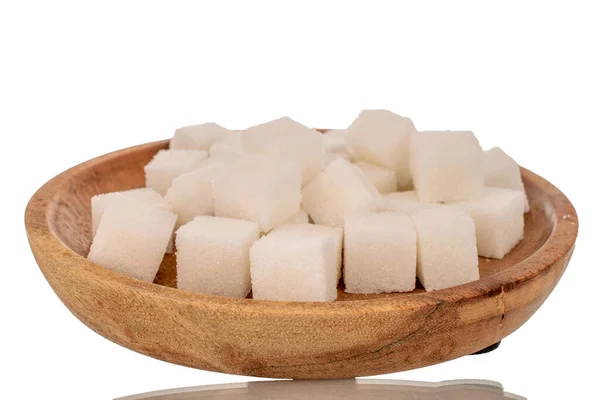 Alguns Cubos Açúcar Branco Pires Madeira Macro Isolado Fundo Branco — Fotografia de Stock