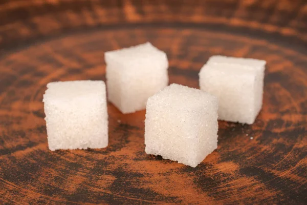 Alguns Cubos Açúcar Branco Prato Barro Macro — Fotografia de Stock