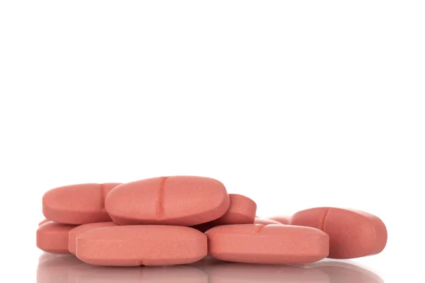 Meerdere Medische Pillen Macro Geïsoleerd Witte Achtergrond — Stockfoto