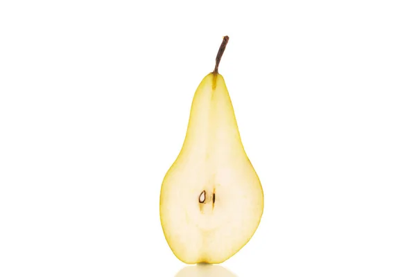 One Half Ripe Organic Pear Macro White Background — Stock Photo, Image