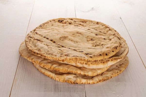 Three Pita Bread Close Wooden Table — Stock Photo, Image