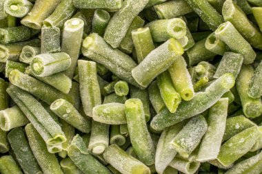 Donmuş yeşil fasulye, makro, üst manzara..