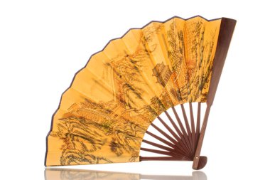 Bir ahşap vantilatör, makro, beyaz arka planda izole..