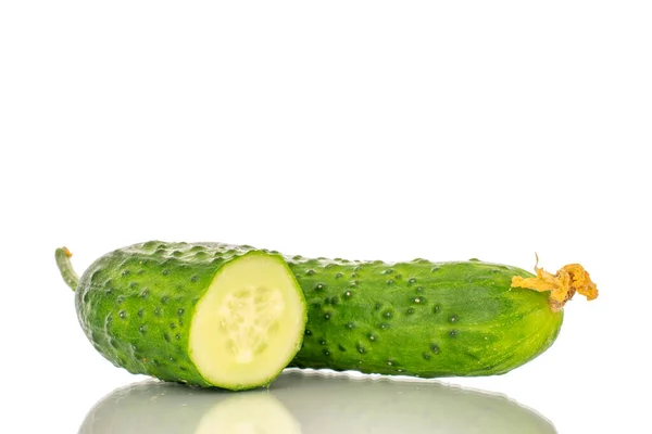 One Half One Whole Ripe Cucumber Gherkin Macro Isolated White — Stock Photo, Image
