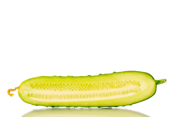 One Half Ripe Gherkin Cucumber Macro Isolated White Background — Stock Photo, Image