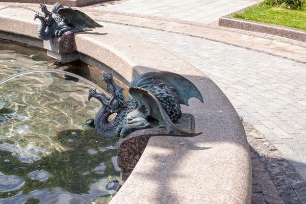 stock image The decorative part of the fountain in the park of Kyiv, the month of May.