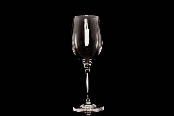One Crystal Wine Glass Macro Isolated Black Background — Stock Photo, Image