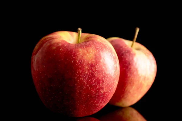 Deux Pommes Rouges Mûres Macro Isolées Sur Fond Noir — Photo