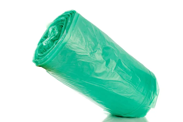 Bir Paket Plastik Çöp Torbası Makro Beyaz Arka Planda Izole — Stok fotoğraf