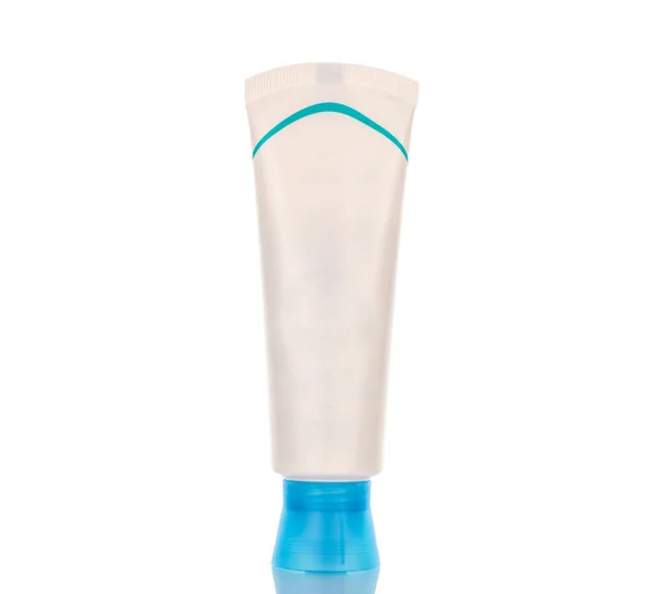 Eine Plastiktube Zahnpasta Makro Isoliert Auf Weißem Hintergrund — Stockfoto