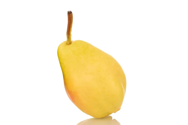 One Bright Yellow Pear Macro Isolated White Background — Stock Photo, Image