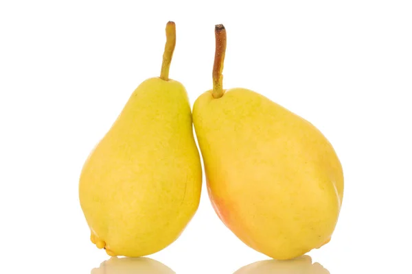 Two Bright Yellow Pears Macro Isolated White Background — Stock Photo, Image