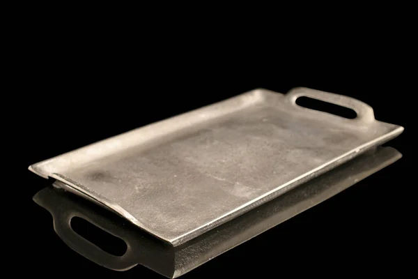 One Metal Tray Macro Isolated Black Background — Stock Photo, Image