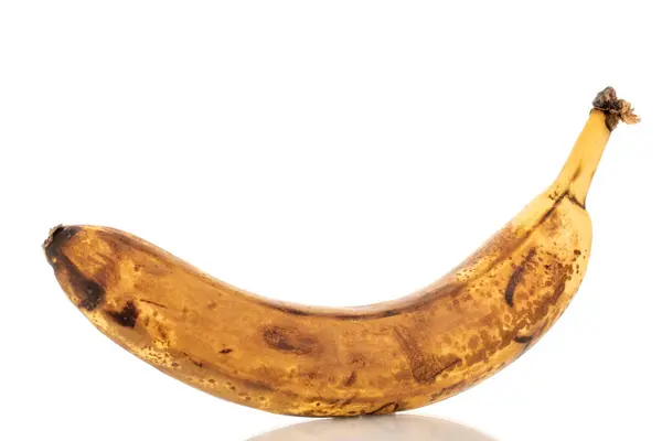 Jeden Přezrálý Banán Makro Izolovaný Bílém Pozadí — Stock fotografie