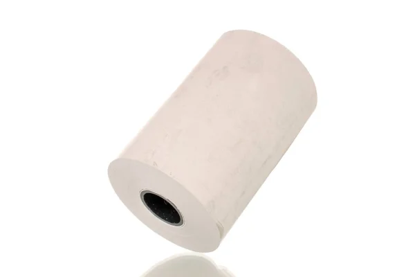 Egy Tekercs Papír Pénztárgép Szalag Közelkép Elszigetelt Fehér Alapon — Stock Fotó