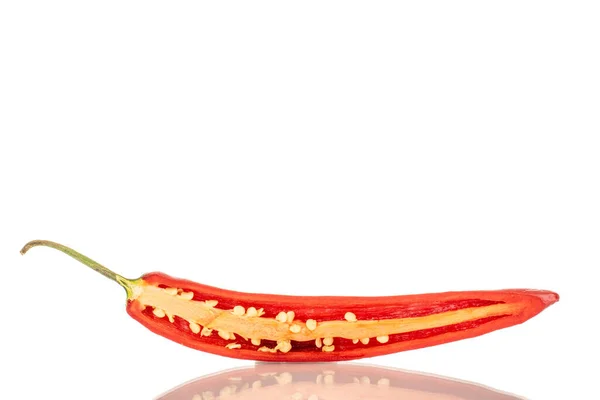 One Half Pod Hot Red Pepper Macro Isolated White Background — Stock Photo, Image