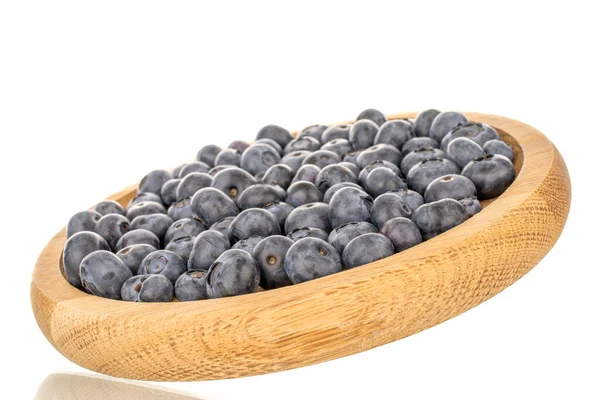 Few Sweet Blueberries Wooden Saucer Macro Isolated White Background — Stock Photo, Image