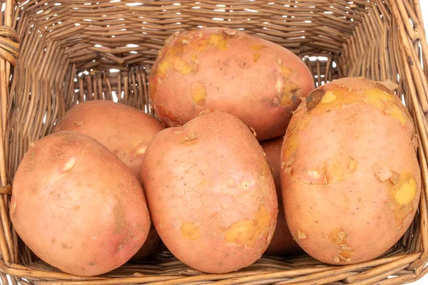 Αρκετά Βιολογικά Ροζ Ακατέργαστες Πατάτες Καλάθι Μακροεντολή — Φωτογραφία Αρχείου