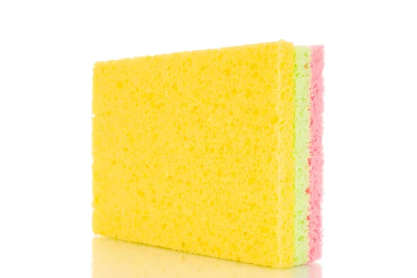 Three Colored Cellulose Kitchen Sponges Macro Isolated White Background — Stock Photo, Image