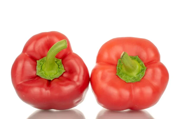 Two Red Bell Peppers Macro Isolated White Background — Stock Photo, Image