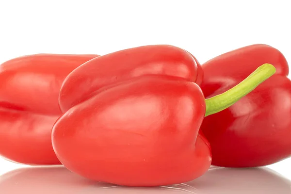 Three Red Bell Peppers Macro Isolated White Background — Stock Photo, Image
