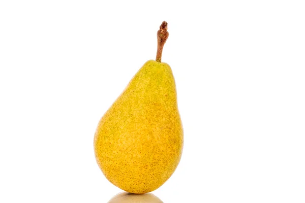 One Sweet Yellow Pear Macro Isolated White Background — Stock Photo, Image