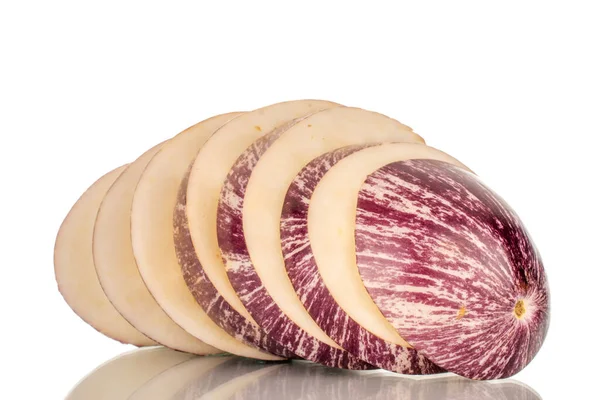 One Juicy Eggplant Cut Pieces Macro Isolated White Background — Stock Photo, Image